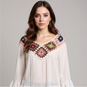 Chelsea & Violet Boho Granny Square Tunic Top